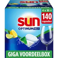 SUN - Vaatwascapsules - Optimum All-in 1 - Citroen - een capsule met Active Oxygen - 4 x 35 Vaatwastabletten - Voordeelverpakking