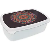 MuchoWow Broodtrommel Wit - Lunchbox - Brooddoos - Mandala - Bloemen - Hippie - Boho - Oranje - 18x12x6 cm - Volwassenen
