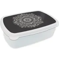MuchoWow Broodtrommel Wit - Lunchbox - Brooddoos - Mandala - Zwart wit - Bloemen - Bohemian - Natuur - 18x12x6 cm - Volwassenen