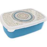 MuchoWow Broodtrommel Blauw - Lunchbox - Brooddoos - Mandala - Blauw - Bohemian - Wit - Design - 18x12x6 cm - Kinderen - Jongen