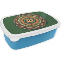 MuchoWow Broodtrommel Blauw - Lunchbox - Brooddoos - Mandala - Hippie - Bloemen - Oranje - 18x12x6 cm - Kinderen - Jongen