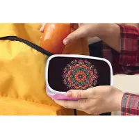 MuchoWow Broodtrommel Roze - Lunchbox - Brooddoos - Mandala - Bloemen - Hippie - Boho - Oranje - 18x12x6 cm - Kinderen - Meisje