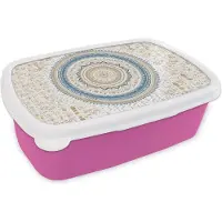 MuchoWow Broodtrommel Roze - Lunchbox - Brooddoos - Mandala - Blauw - Bohemian - Wit - Design - 18x12x6 cm - Kinderen - Meisje