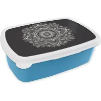 MuchoWow Broodtrommel Blauw - Lunchbox - Brooddoos - Mandala - Zwart wit - Bloemen - Bohemian - Natuur - 18x12x6 cm - Kinderen - Jongen