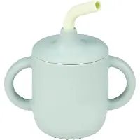 Nattou Beker Met Rietje En Borstel Groen - Silicone