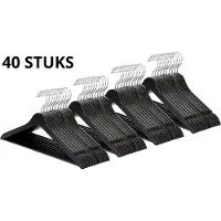 Wicotex -Kledinghanger – SET 40 stuks - houten-kleerhanger, met rok inkepingen en broekspijpen, draaibare haak, Dames en heren kleding - ZWART