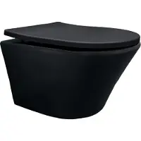 Wiesbaden Vesta Junior wandcloset rimless verkort Shade slim toiletzitting softclose en quick release mat zwart