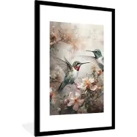PosterMonkey Fotolijst incl. Poster - Kolibrie - Vogels - Bloemen - Planten - 80x120 cm - Posterlijst