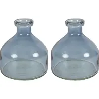 Countryfield Bloemenvaas Low Bottle - 2x - transparant blauw - glas - D18 x H20 cm - Buikfles