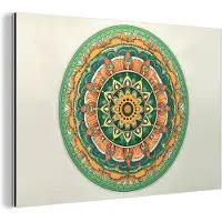 MuchoWow Wanddecoratie Metaal - Aluminium Schilderij Industrieel - Hippie - Mandala - Groen - Boho - Bloemen - 180x120 cm - Dibond - Foto op aluminium - Industriële muurdecoratie - Voor de woonkamer/slaapkamer