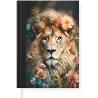 MuchoWow Notitieboek - Schrijfboek - Leeuw - Leeuwenkop - Wilde dieren - Bloemen - Notitieboekje klein - A5 formaat - Schrijfblok