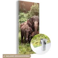 MuchoWow Glasschilderij 40x80 cm - Schilderij acrylglas - Olifant - Dieren - Bos - Gras - Groen - Foto op glas - Schilderijen