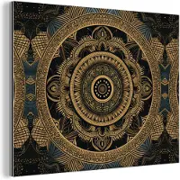 MuchoWow Wanddecoratie Metaal - Aluminium Schilderij Industrieel - Mandala - Goud - Bohemian - Luxe - 120x90 cm - Dibond - Foto op aluminium - Industriële muurdecoratie - Voor de woonkamer/slaapkamer