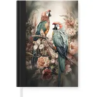 MuchoWow Notitieboek - Schrijfboek - Papegaaien - Vogels - Natuur - Bloemen - Notitieboekje klein - A5 formaat - Schrijfblok
