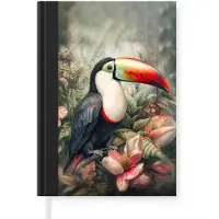 MuchoWow Notitieboek - Schrijfboek - Toekan - Vogels - Bloemen - Planten - Tropisch - Notitieboekje klein - A5 formaat - Schrijfblok