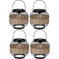 Pro Garden Lantaarn - 4x - solar - metaal - 24 x 24 cm - tuinverlichting - ophangbaar