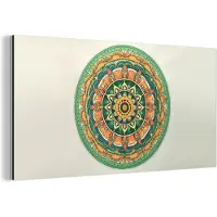 MuchoWow Wanddecoratie Metaal - Aluminium Schilderij Industrieel - Hippie - Mandala - Groen - Boho - Bloemen - 160x80 cm - Dibond - Foto op aluminium - Industriële muurdecoratie - Voor de woonkamer/slaapkamer