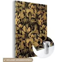 MuchoWow Glasschilderij 90x120 cm - Schilderij acrylglas - Jungle - Goud - Patronen - Luxe - Black en gold - Foto op glas - Schilderijen