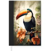 MuchoWow Notitieboek - Schrijfboek - Toekan - Vogel - Bloemen - Planten - Notitieboekje klein - A5 formaat - Schrijfblok