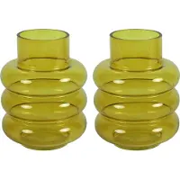 Countryfield Bloemenvaas Bubbles - 2x - mosterdgeel transparant - glas - D17 x H22 cm