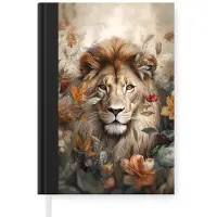 MuchoWow Notitieboek - Schrijfboek - Leeuw - Wilde dieren - Planten - Natuur - Bloemen - Notitieboekje klein - A5 formaat - Schrijfblok