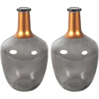 Countryfield Bloemenvaas Firm Big Bottle - 2x - transparant grijs/koper - glas - D15 x H25 cm