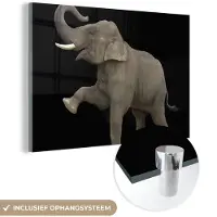 MuchoWow Glasschilderij 120x80 cm - Schilderij acrylglas - Olifant - Dieren - Zwart - Portret - Foto op glas - Schilderijen