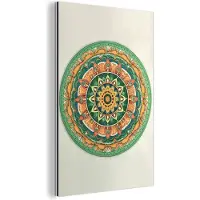 MuchoWow Wanddecoratie Metaal - Aluminium Schilderij Industrieel - Hippie - Mandala - Groen - Boho - Bloemen - 120x180 cm - Dibond - Foto op aluminium - Industriële muurdecoratie - Voor de woonkamer/slaapkamer