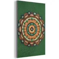 MuchoWow Wanddecoratie Metaal - Aluminium Schilderij Industrieel - Mandala - Hippie - Bloemen - Oranje - 80x120 cm - Dibond - Foto op aluminium - Industriële muurdecoratie - Voor de woonkamer/slaapkamer