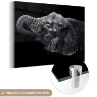MuchoWow Glasschilderij 180x120 cm - Schilderij acrylglas - Olifant - Dieren - Zwart - Natuur - Foto op glas - Schilderijen