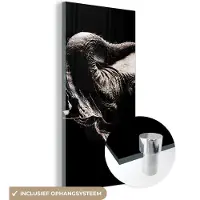 MuchoWow Glasschilderij 60x120 cm - Schilderij acrylglas - Olifant - Zwart - Dieren - Portret - Foto op glas - Schilderijen