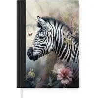 MuchoWow Notitieboek - Schrijfboek - Zebra - Wilde dieren - Vlinder - Bloemen - Notitieboekje klein - A5 formaat - Schrijfblok