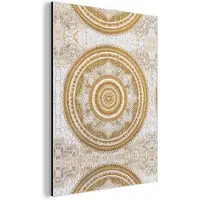 MuchoWow Wanddecoratie Metaal - Aluminium Schilderij Industrieel - Mandala - Bloemen - Goud - Wit - Design - 60x80 cm - Dibond - Foto op aluminium - Industriële muurdecoratie - Voor de woonkamer/slaapkamer