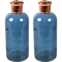 Countryfield Bloemenvaas Firm Bottle - 2x - transparant blauw/koper - glas - D11 x H27 cm
