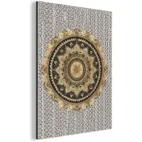 MuchoWow Wanddecoratie Metaal - Aluminium Schilderij Industrieel - Mandala - Bloem - Goud - Luxe - Bohemian - 90x120 cm - Dibond - Foto op aluminium - Industriële muurdecoratie - Voor de woonkamer/slaapkamer
