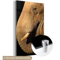 MuchoWow Glasschilderij 40x60 cm - Schilderij acrylglas - Olifant - Dieren - Close up - Zwart - Foto op glas - Schilderijen