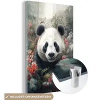 MuchoWow Glasschilderij 120x180 cm - Schilderij acrylglas - Panda - Wilde dieren - Bloemen - Natuur - Foto op glas - Muurdecoratie woonkamer - Wanddecoratie slaapkamer - Schilderijen