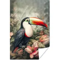 PosterMonkey Poster Toekan - Vogels - Bloemen - Planten - Tropisch - 60x90 cm