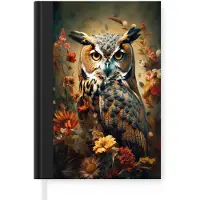 MuchoWow Notitieboek - Schrijfboek - Uil - Vogel - Bloemen - Planten - Botanisch - Notitieboekje klein - A5 formaat - Schrijfblok