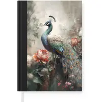 MuchoWow Notitieboek - Schrijfboek - Pauw - Pauwenveren - Vogel - Jungle - Bloemen - Notitieboekje klein - A5 formaat - Schrijfblok