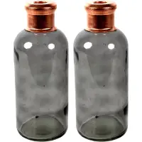 Countryfield Bloemenvaas Firm Bottle - 2x - transparant grijs/koper - glas - D11 x H27 cm