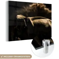 MuchoWow Glasschilderij 30x20 cm - Schilderij acrylglas - Olifant - Modder - Dieren - Zwart - Foto op glas - Schilderijen