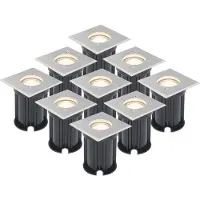 V-TAC 9x Dimbare LED grondspot - Vierkant - RVS - 2700K warm wit - 5 Watt - IP65 straal waterdicht - 3 jaar garantie Grondspot buiten 230V