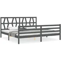 vidaXL Bedframe met hoofdbord massief hout grijs 200x200 cm