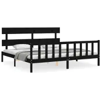 vidaXL Bedframe met hoofdbord massief hout zwart 200x200 cm