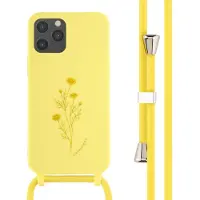 IMoshion Siliconen design hoesje met koord voor de Apple iPhone 12 (Pro) - Flower Yellow