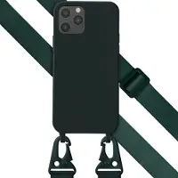 Selencia Siliconen hoesje met afneembaar koord voor de Apple iPhone 12 (Pro) - Donkergroen