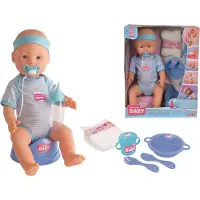 New Born Baby - Babypop - 43 cm - slapende ogen - blauw - drink en plasfunctie - babypop
