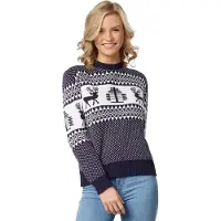 Dressforfun Kersttrui Winterwonderland blauw-wit voor vrouwen M - verkleedkleding kostuum halloween verkleden feestkleding carnavalskleding carnaval feestkledij partykleding - 303351