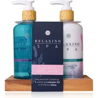 Accentra Handpflegeset RELAXING SPA auf Holztray, inkl. 290ml Handseife und 290ml Handlotion in Pumpspender